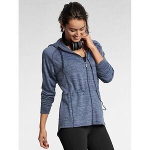 ATHLETA Heathered Blue Hooded Sweatshirt No Sweat Jacket Full Zip Pockets Size M